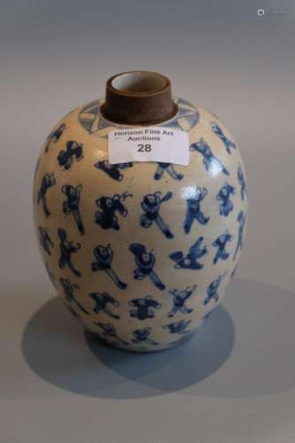 A CHINESE BLUE AND WHITE HUNDRED BOYS GINGER JAR,H 15CM