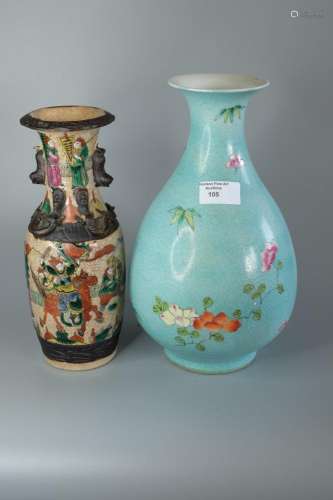 TWO CHINESE PORCELAIN FAMILLE VERTE VASE ,H 25.5CM AND 28.5C...