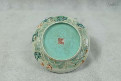 A CHINESE FAMILLE ROSE BRUSH WASHER ,4 CHARACTERS MARK TO BA...