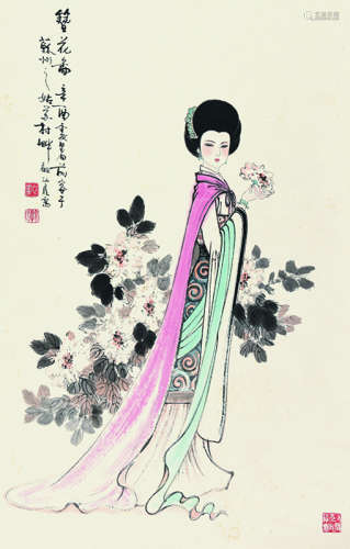 顾炳鑫（1923～2001） 簪花图 立轴 设色纸本