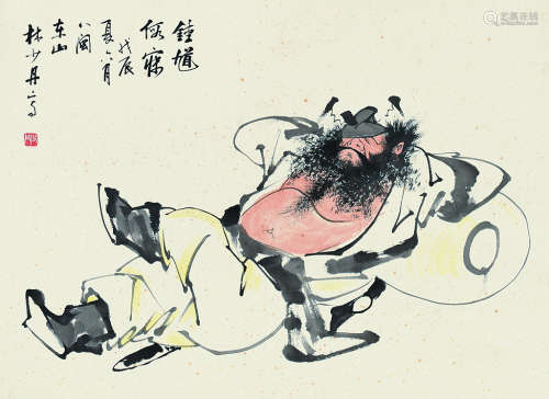 林少丹（1919～1993） 钟馗假寐 镜片 设色纸本
