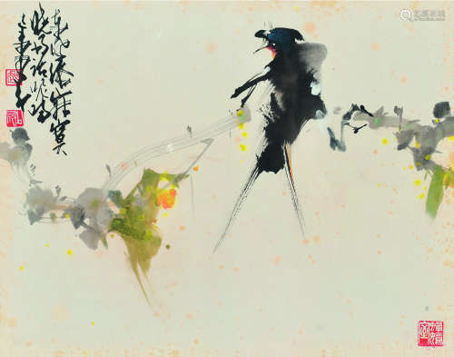 赵少昂（1905～1998） 己未（1979）年作 紫燕呢喃 镜框 设色纸本