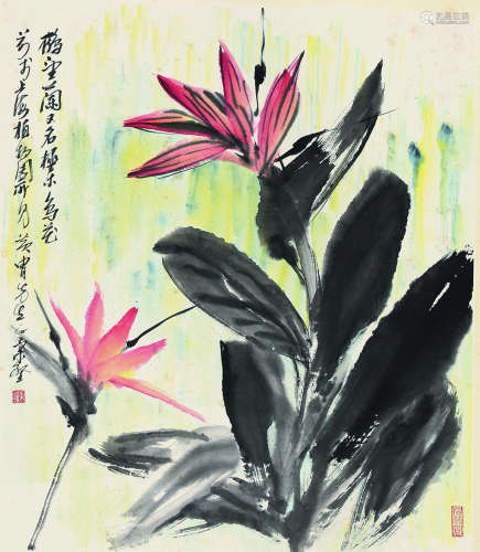 沈柔坚（1919～1998） 鹤望兰 立轴 设色纸本