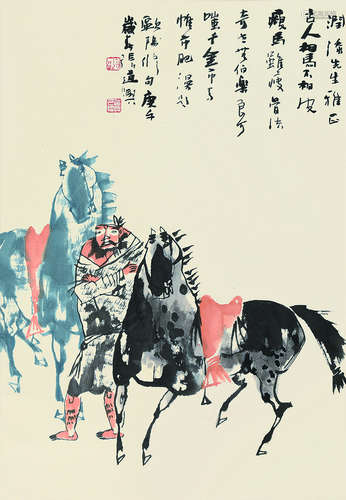 张道兴（b.1935） 庚午（1990）年作 伯乐相马图 立轴 设色纸本