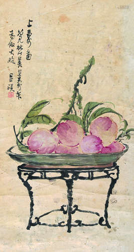 吴昌硕（1844～1927） 上寿图 屏轴 设色纸本