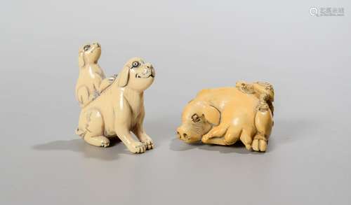 JAPON, époque Meiji (1868-1912). Deux netsuke en ivoire. Le ...