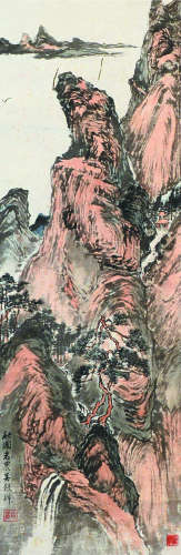 吴榖祥（1848～1903） 山亭瀑布 立轴 设色纸本