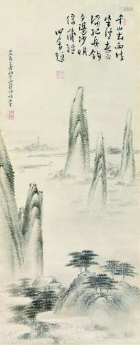 溥儒（1893～1966）月舟（民国） 千山春雨晴 立轴 水墨纸本
