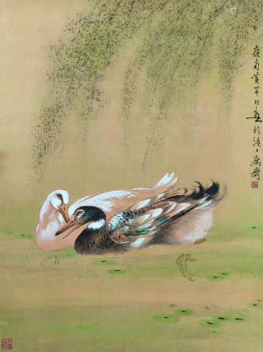 黄幻吾（1906～1985） 双鸭图 镜片 设色纸本