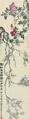 姚华（1876～1930） 甲子（1924）年作 碧桃月季 立轴 设色纸本