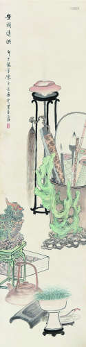 陈康侯（1866～1937） 案头清供 立轴 设色纸本