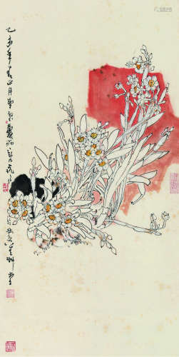 郑乃珖（1911～2005） 乙未（1955）年作 水仙图 立轴 设色纸本
