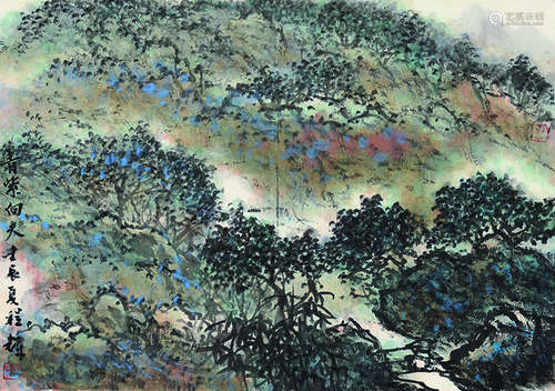 程辉（b.1938） 青紫向天 镜片 设色纸本