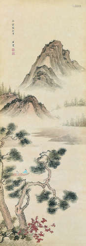 唐石霞（1904～1993） 壬寅（1962）年作 溪山泛舟 镜片 设色纸本
