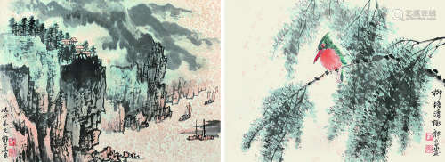 郁文华（1921～2014） 峡江风光 柳塘清趣 （二幅） 镜片 设色纸本