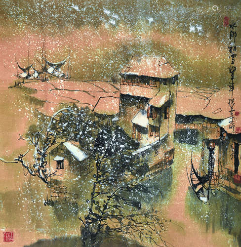 刘懋善（b.1942） 初雪兆丰年 镜片 设色纸本