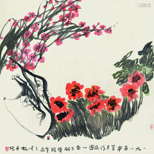 冯今松（b.1934） 花园一角 镜片 设色纸本