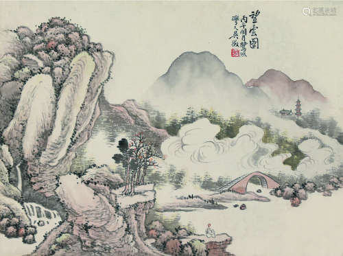 吴待秋（1878～1949） 丙午（1906）年作 望云图 立轴 设色纸本