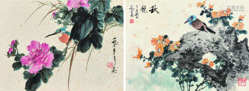 乔木（1920～2002） 秋艳 （二帧） 镜片二幅 设色纸本
