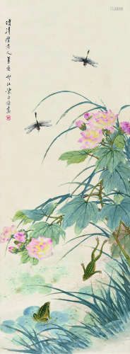 陈康侯（1866～1937） 荷塘清趣 立轴 设色纸本