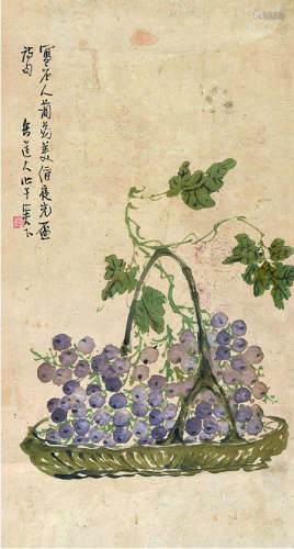 吴昌硕（1844～1927） 葡萄 屏轴 设色纸本