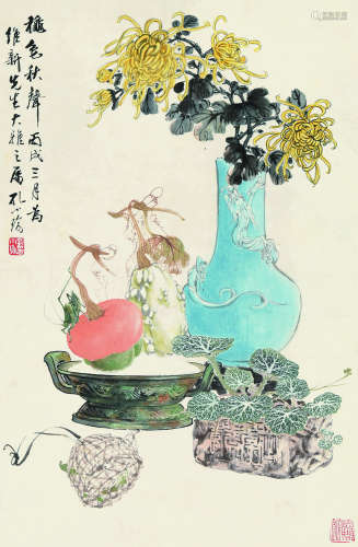 孔小瑜（1899～1984） 丙戌（1946）年作 秋色秋声 立轴 设色纸本