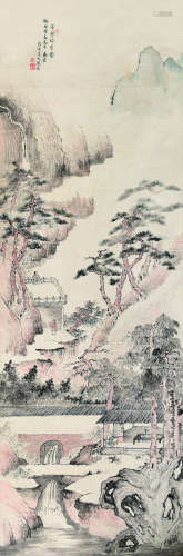 张度（1830～1904） 亭琴眝月图 立轴 设色纸本
