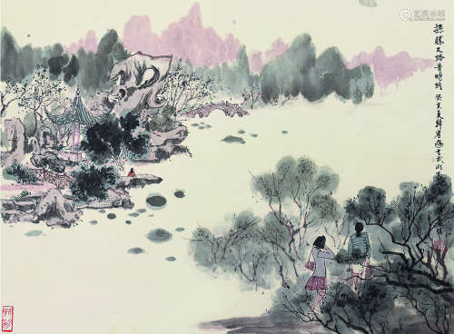 傅益瑶（b.1947） 癸亥（1983）年作 游玄武湖记 立轴 设色纸本