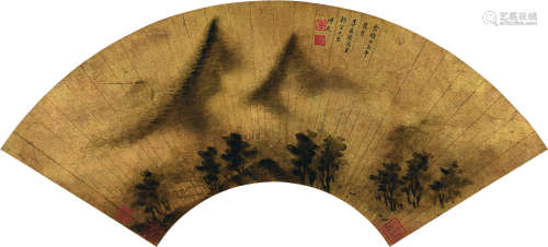 李香君（1624～1653） 壬午（1642）年作 云山小景 扇片 泥金水墨纸本
