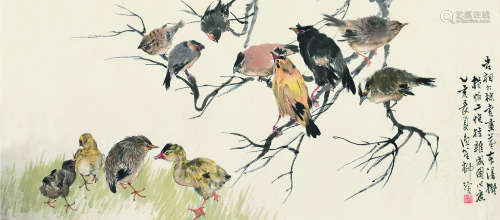 柳滨（1887～1945） 乙亥（1935）年作 禽趣图 横批 设色纸本