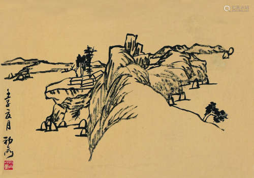 来楚生（1903～1975） 壬子（1972）年作 焦黑山水 立轴 水墨纸本
