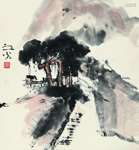 谢之光（1900～1976） 山景 屏轴 设色纸本