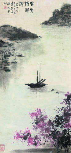傅抱石（1904～1965） 癸卯（1963）年作 老虎滩渔港 立轴 设色纸本