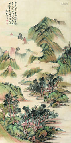 樊浩霖（1885～1962） 戊寅（1938）年作 云山春色 立轴 设色纸本