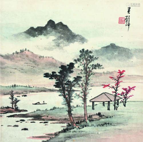 黄君璧（1898～1991） 云山泛舟 镜片 设色纸本