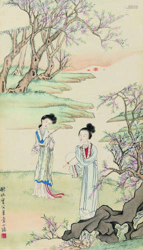 徐小隐（1905～1949） 蜜闺闲谈 立轴 设色纸本