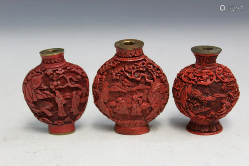 Three Chinese Carved Snuff Bottles