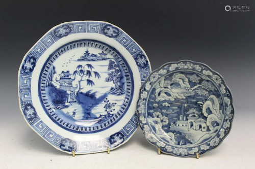 Two Chinese Blue and White Porcelain Dishes