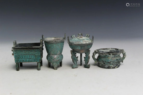 Four Miniature Chinese Bronze Items