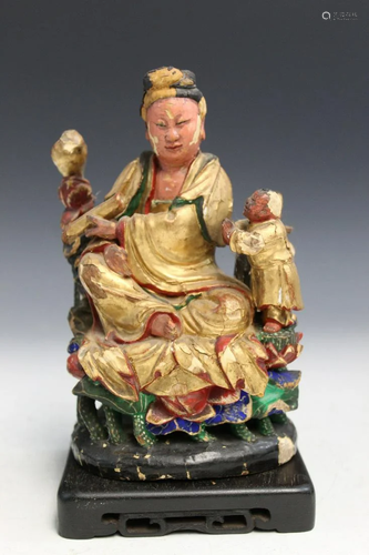 Chinese Carved Wood Guanyin Statue