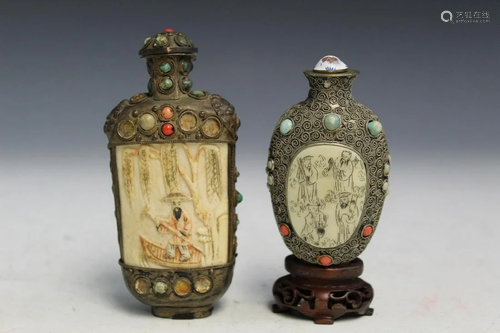 Two Chinese Bone Snuff Bottles