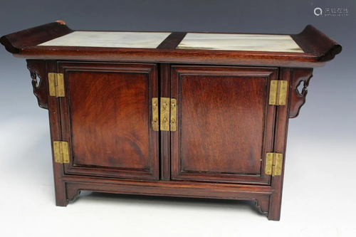 Chinese Rosewood Small Cabinet with Marble Top.