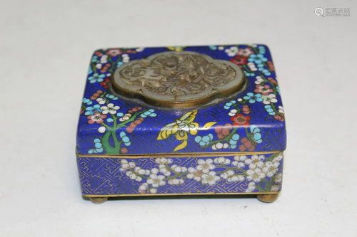 Chinese Cloisonne Box with Jade Inlay