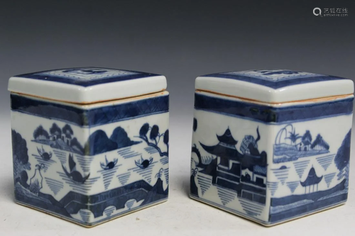 Pair of Chinese Export Canton Style Porcelain Boxes.