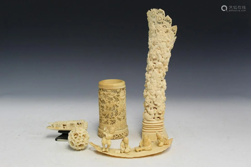 Group of 5 Asian Carved Bone Items.