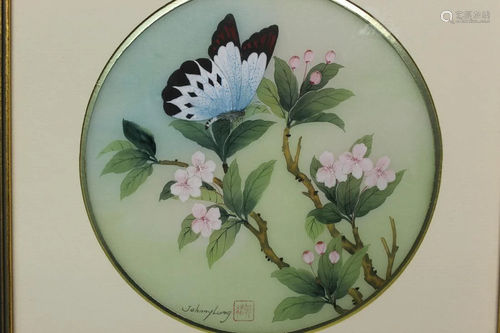 Chinese Watercolor Painting of Butterfly on Silk.