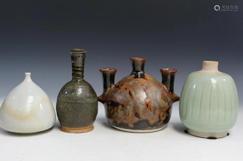 Group of Four Porcelain and Pottery Vases