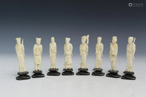 Group of 8 Chinese Carved Bone Figurines