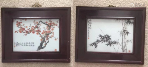 Two framed Chinese porcelain panel.