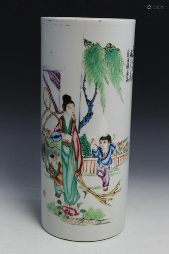 Chinese Porcelain Hat Vase with Bird and Flowers